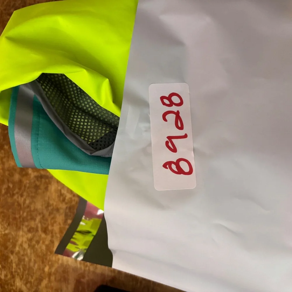Bass Pro Shops Dog Raincoat Medium Neon Yellow Teal Reflective Mesh Lined Pocket
